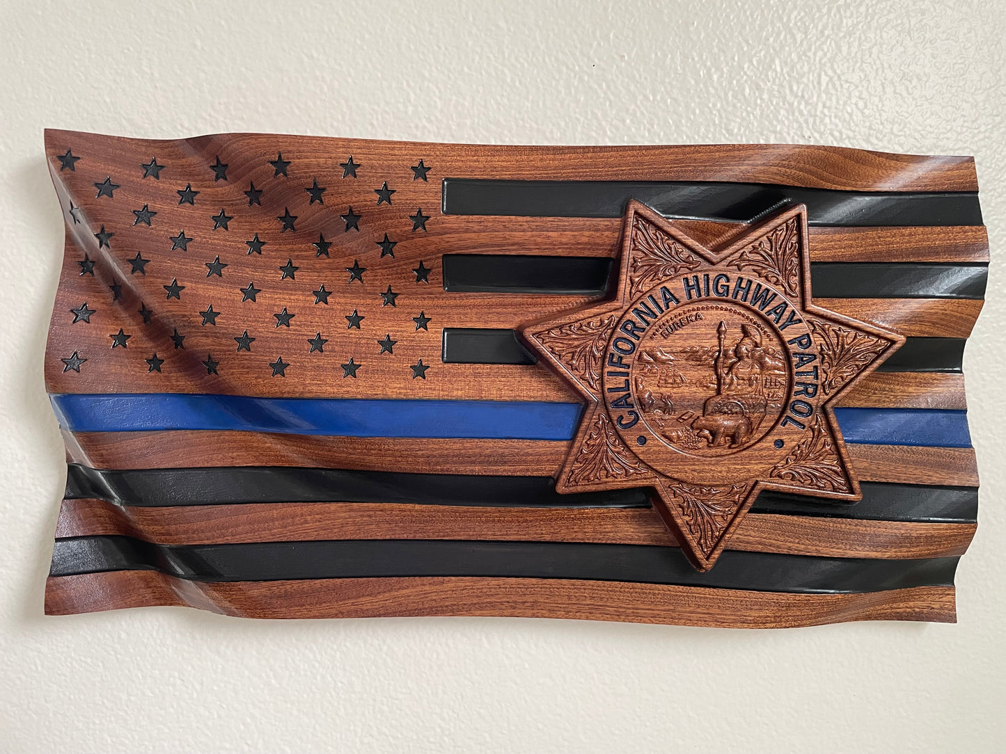 CHP Wavy Flag, California Highway Patrol, Wood Badge, Police Badge, Law Enforcement, Plaque, Hardwood