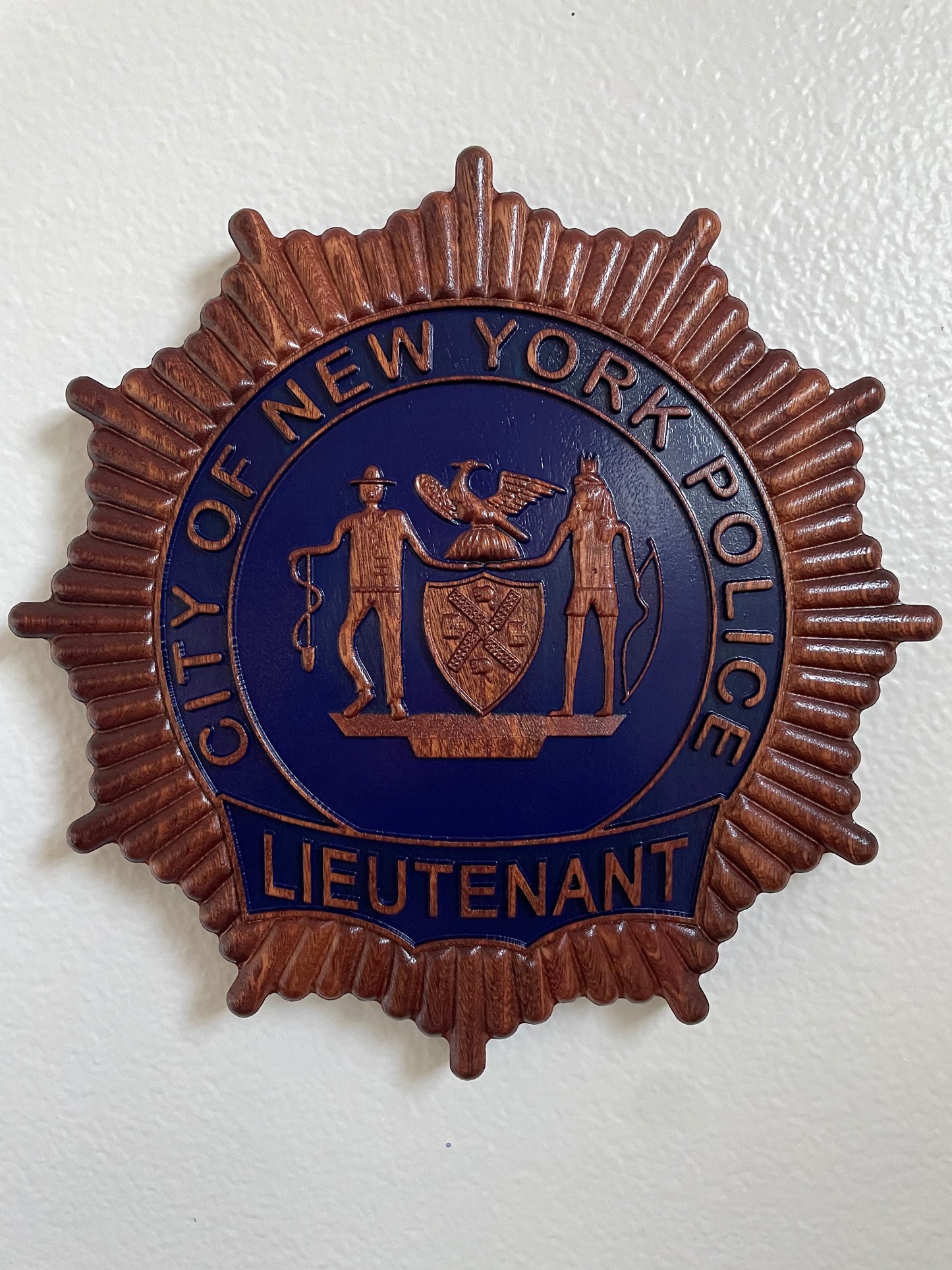 NYPD LIEUTENANT BADGE, City of New York Police Wood Badge, Police Badge, Law Enforcement, Plaque, Hardwood