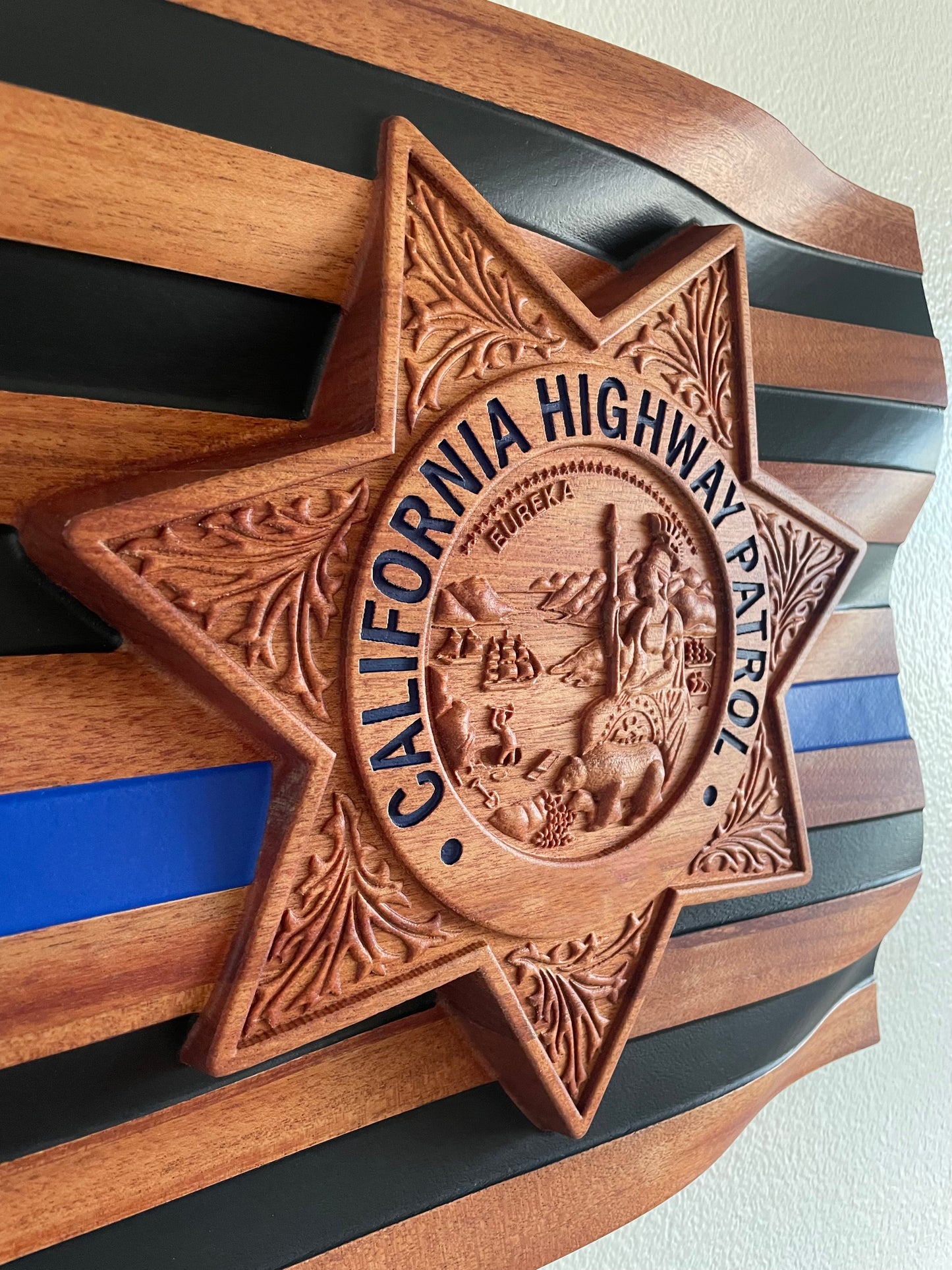 Custom Badge Wavy Flag, Personalized, Police, Corrections, Fire Department Badge, Custom Agency Badge, Custom Military Unit,Plaque,Hardwood