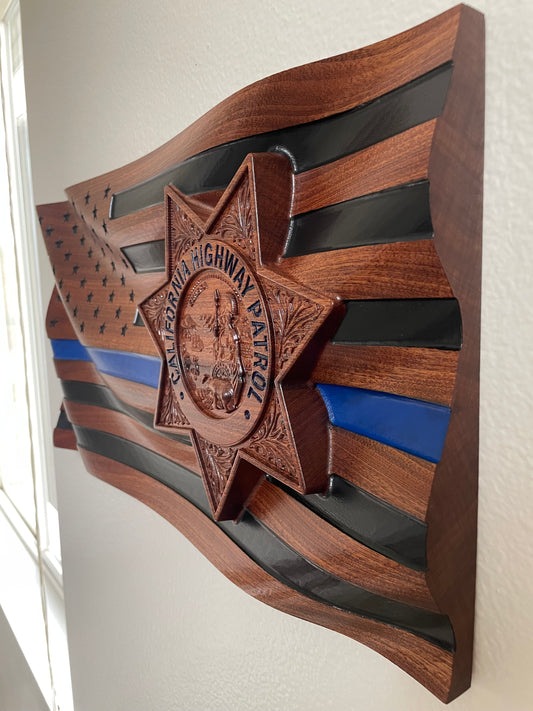 CHP Wavy Flag, California Highway Patrol, Wood Badge, Police Badge, Law Enforcement, Plaque, Hardwood