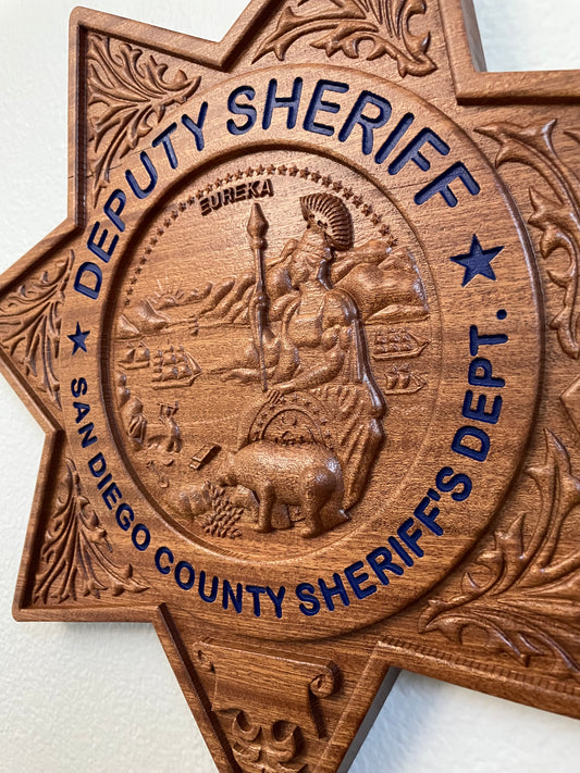 SDSO Badge, San Diego County Sheriff’s Department Wood Badge, Police Badge, Law Enforcement, Plaque, Hardwood