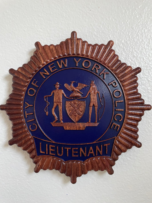 NYPD LIEUTENANT BADGE, City of New York Police Wood Badge, Police Badge, Law Enforcement, Plaque, Hardwood