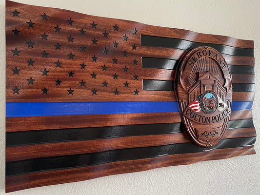 Custom Badge Wavy Flag, Personalized, Police, Corrections, Fire Department Badge, Custom Agency Badge, Custom Military Unit,Plaque,Hardwood